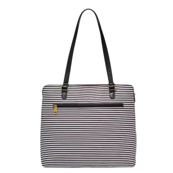 FOSSIL Kinley Shopper Black White Striped Shoulder Bag Tote Purse - Picture 3 of 16